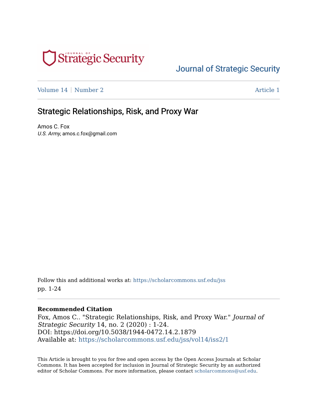 Strategic Relationships, Risk, and Proxy War