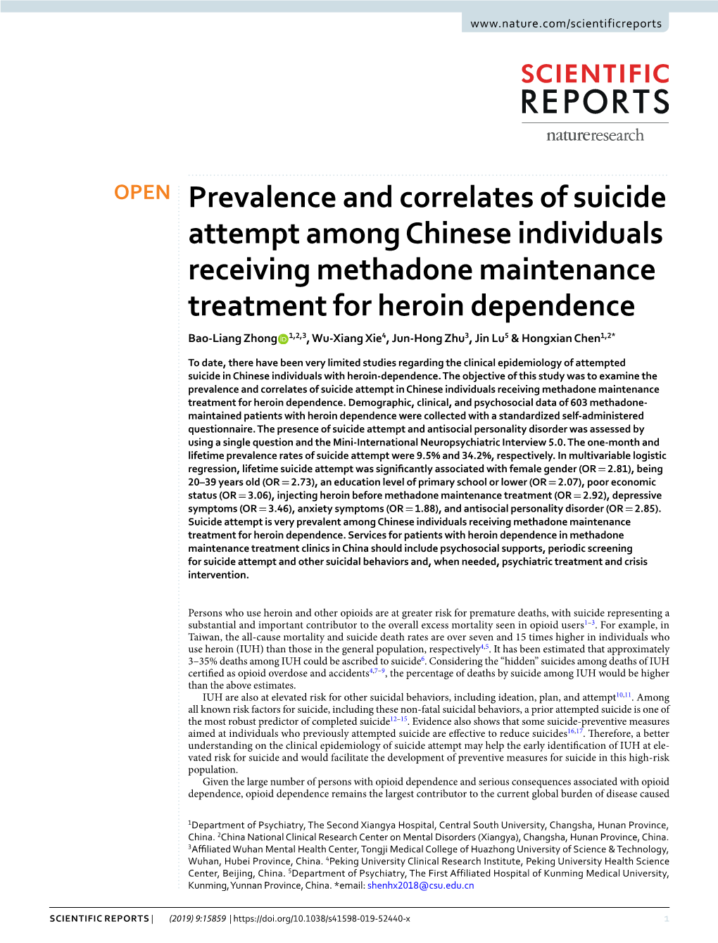 Prevalence and Correlates of Suicide Attempt Among Chinese Individuals