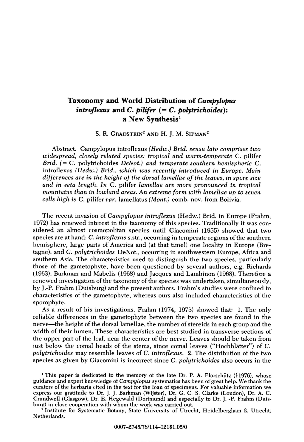 Taxonomy Campylopus Introflexus and C. Pilifer