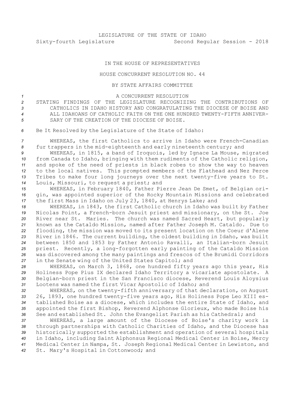 House Concurrent Resolution No.44 (2018