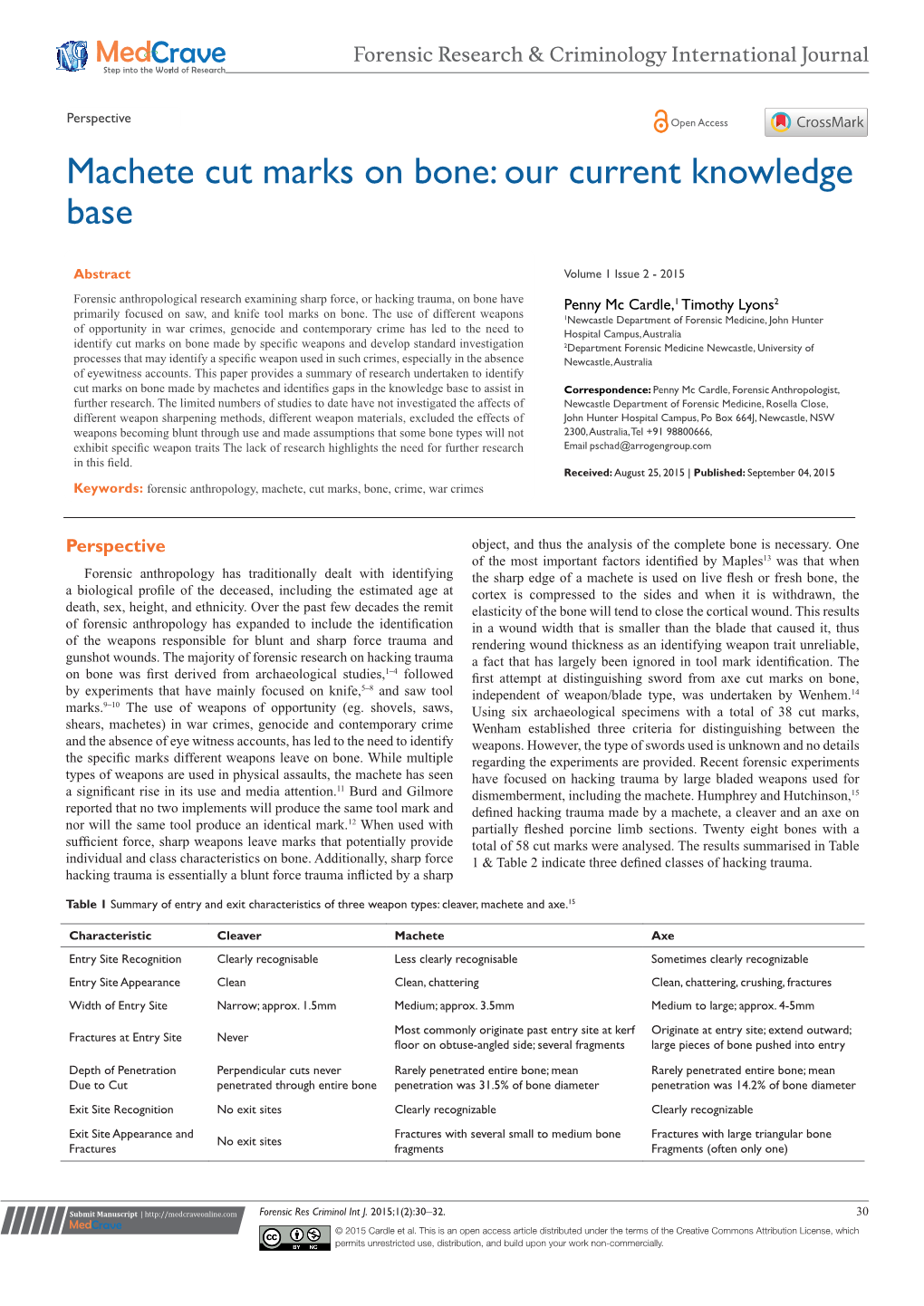 Machete Cut Marks on Bone: Our Current Knowledge Base