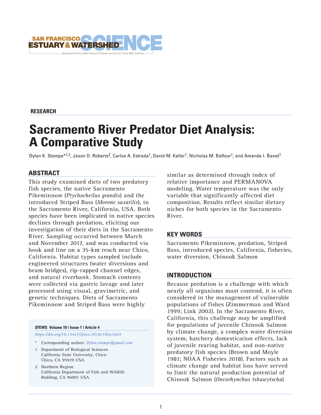 Sacramento River Predator Diet Analysis: a Comparative Study Dylan K