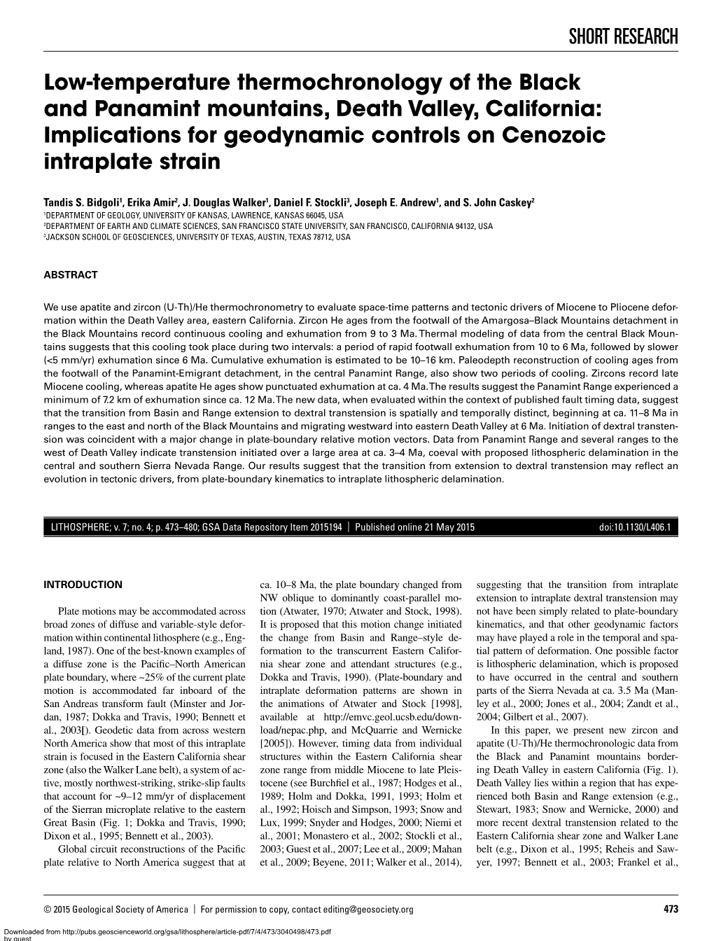 SHORT RESEARCH Low-Temperature Thermochronology