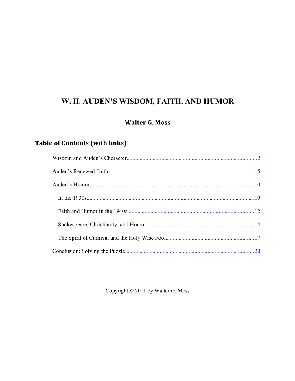 W. H. Auden S Wisdom, Faith, and Humor