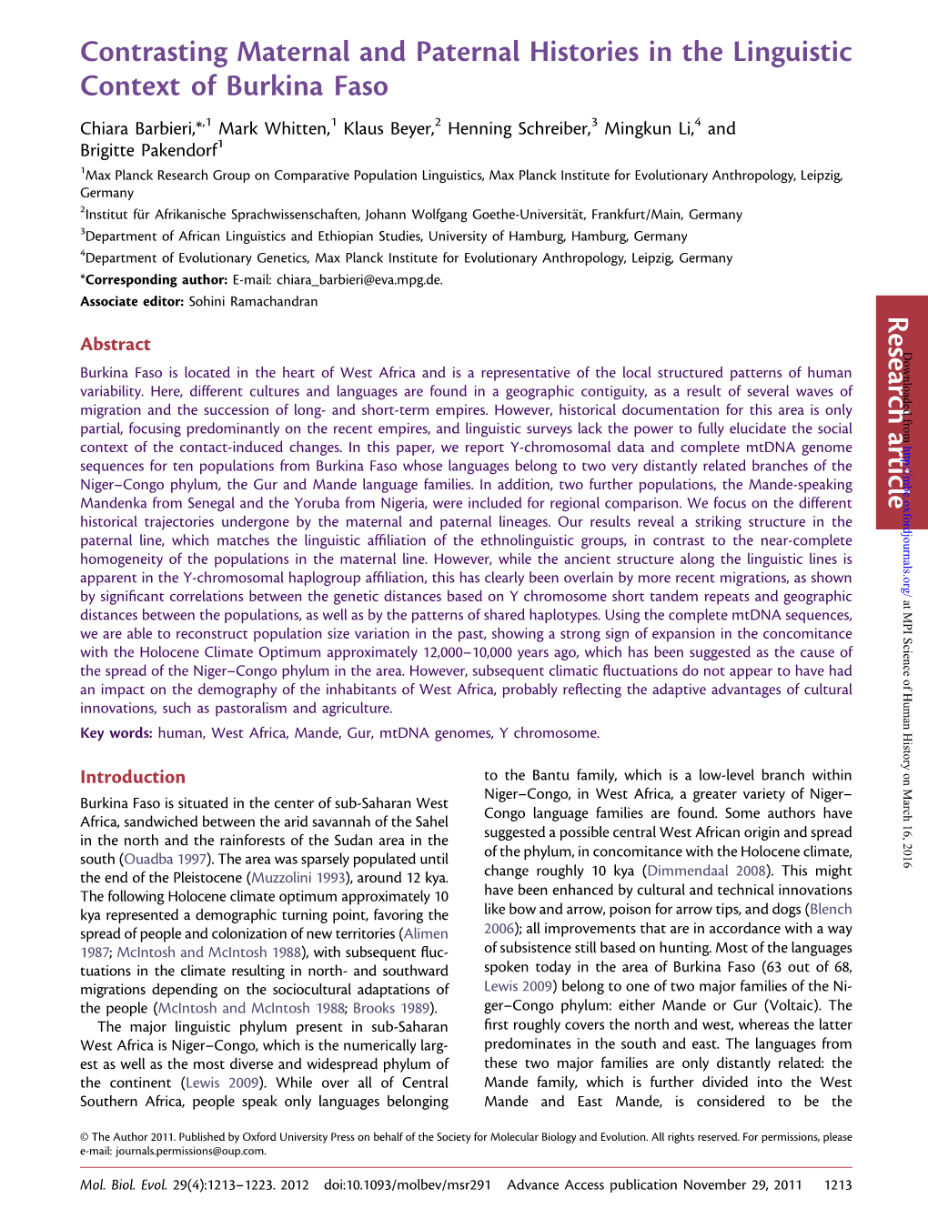 Contrasting Maternal and Paternal Histories in The