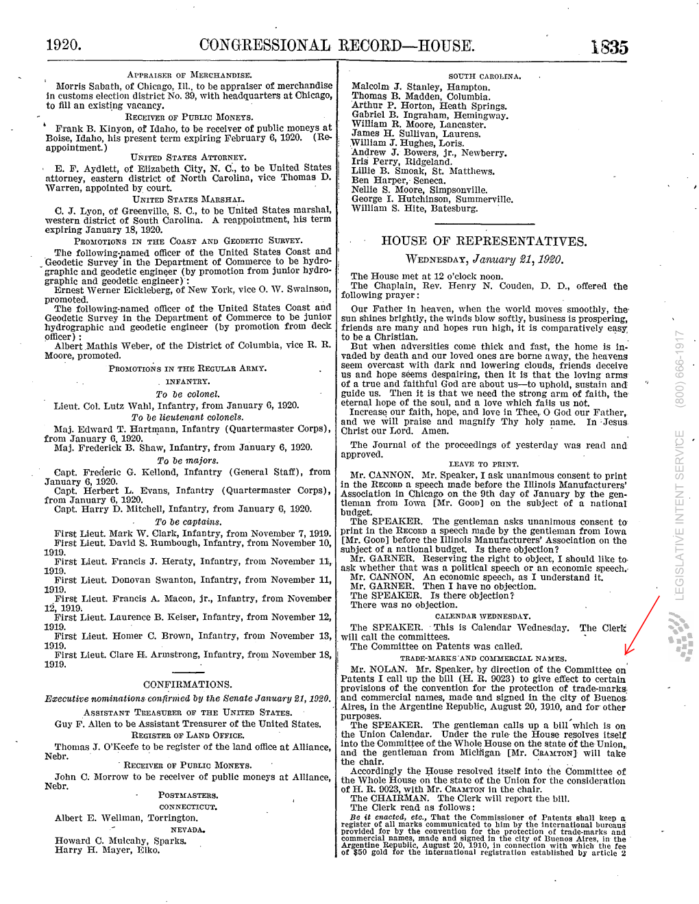 5. Excerpt Regarding H.R. 9023 from the Congressional Record Index, 66Th Congress As Follows