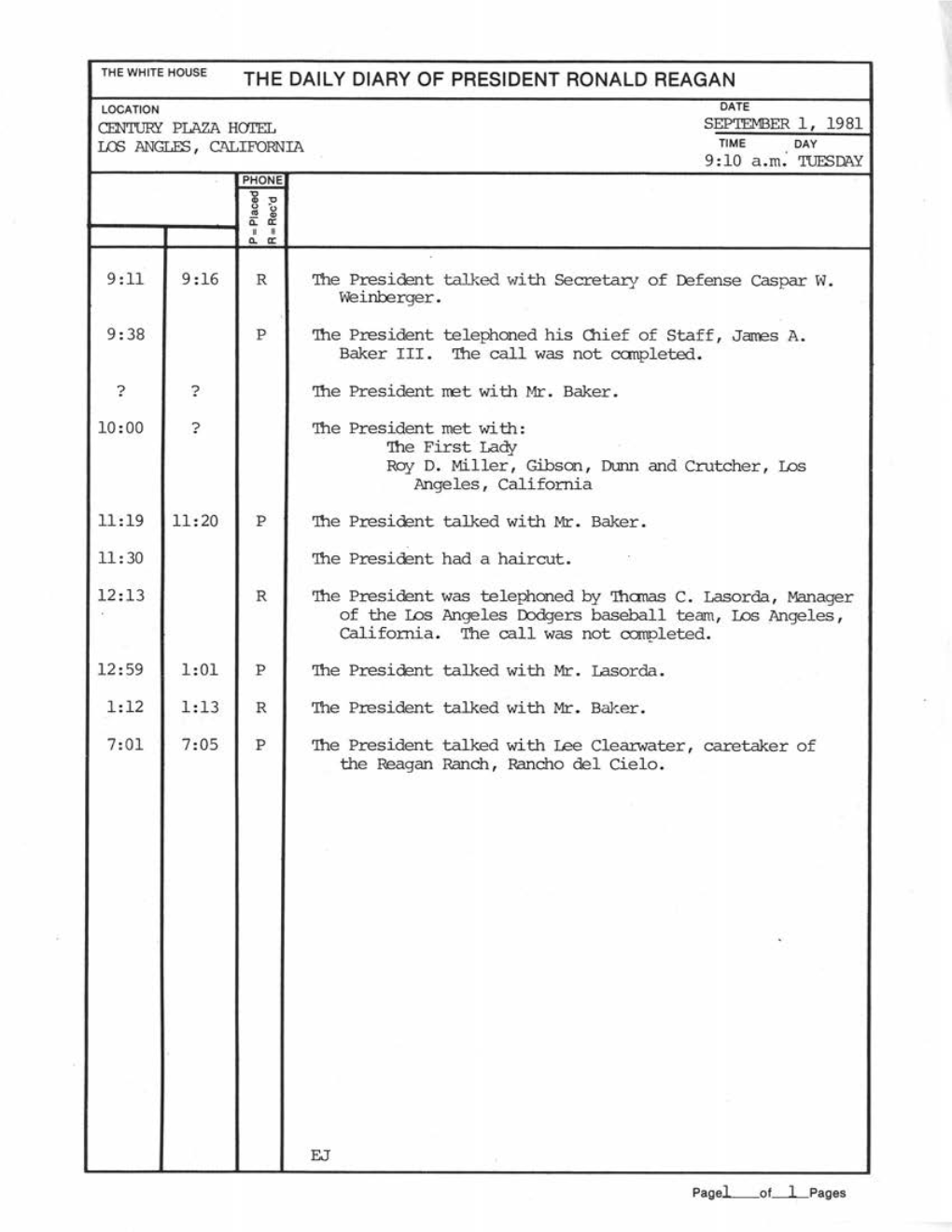 The Daily Diary of President Ronald Reagan