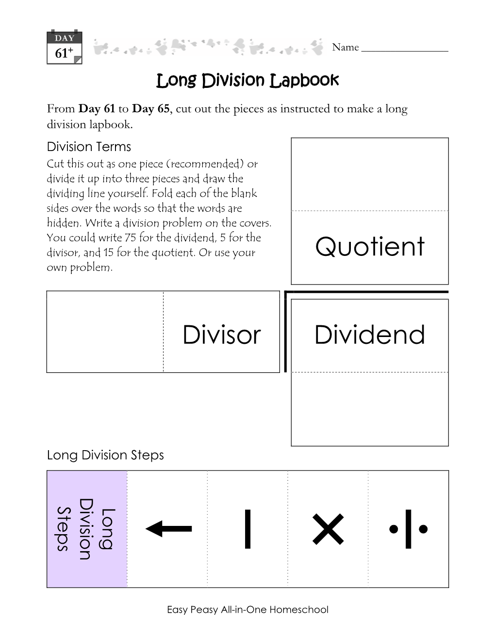 Long Division Lapbook from Day 61 to Day 65, Cut out the Pieces As Instructed to Make a Long Division Lapbook