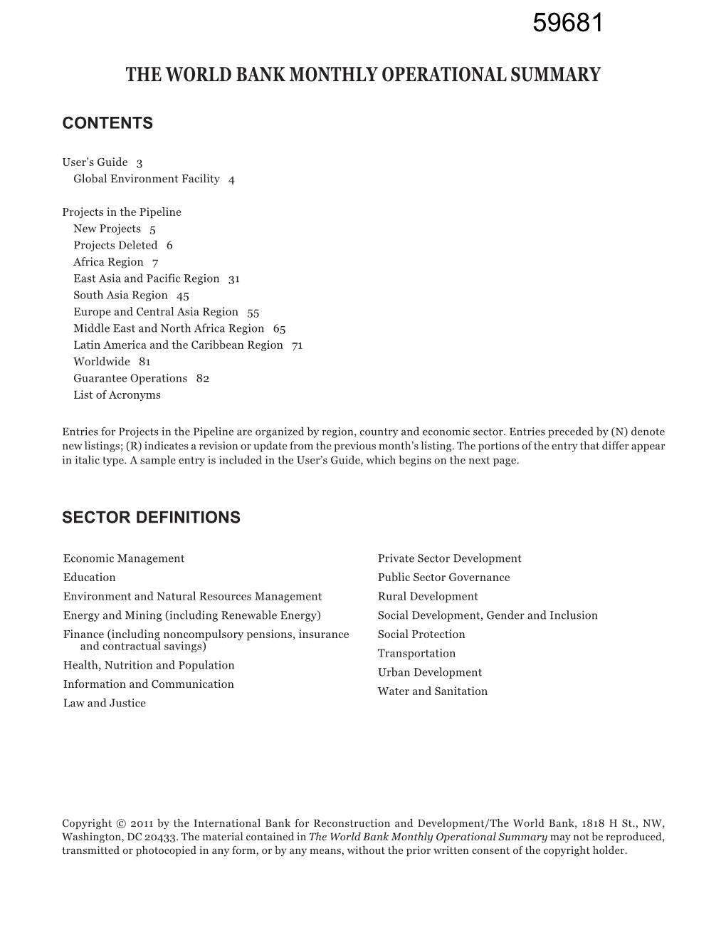 The World Bank Monthly Operational Summary