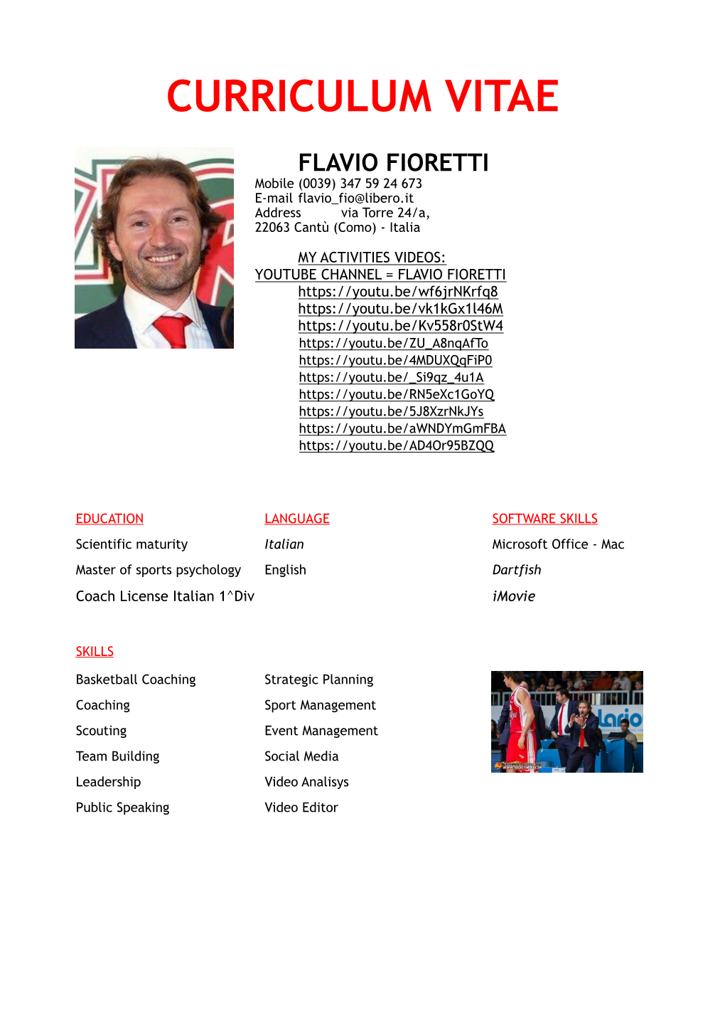 Flavio Fioretti Curriculum Vitae 2020