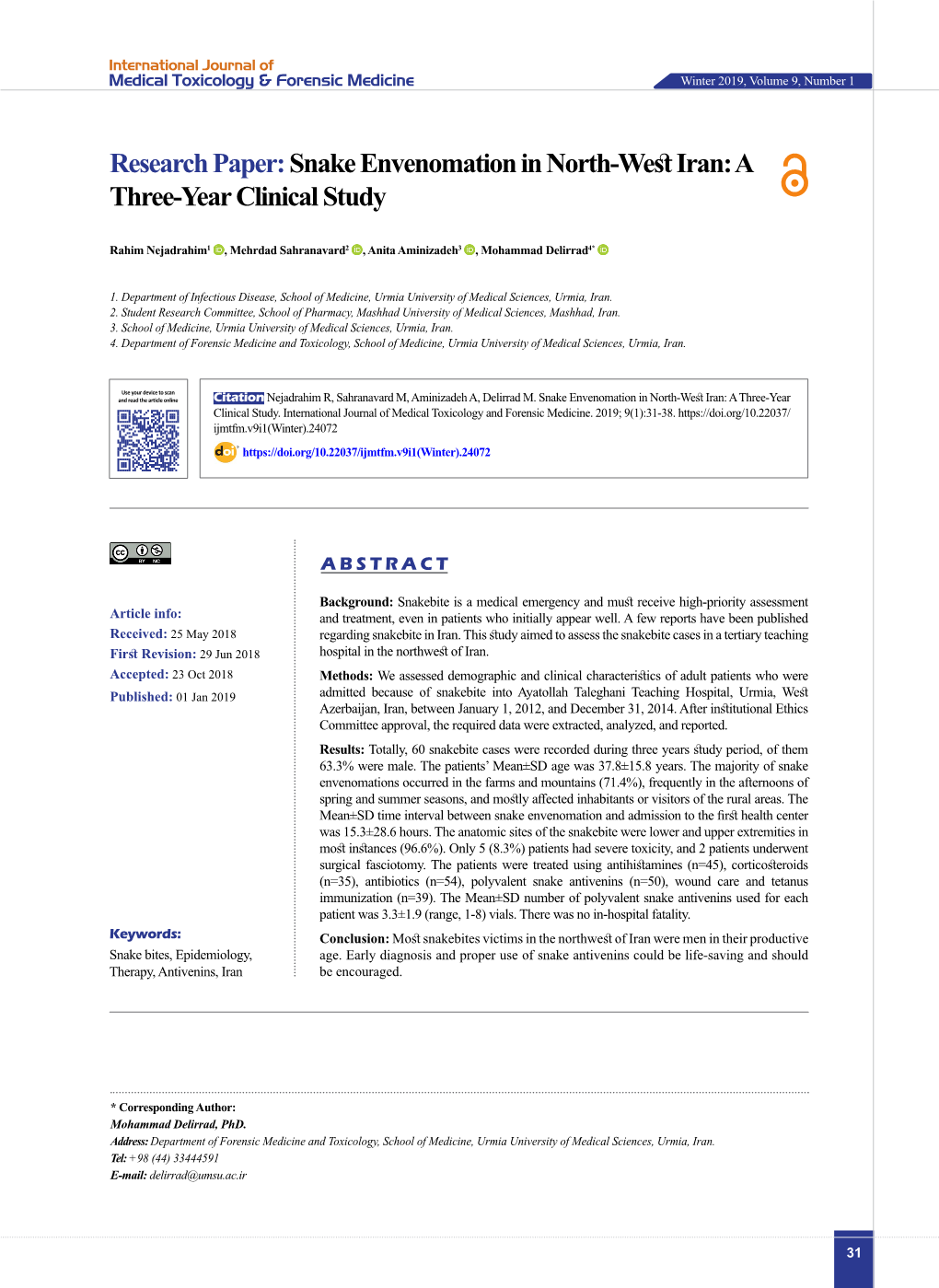 Research Paper:Snake Envenomation in North-Westiran