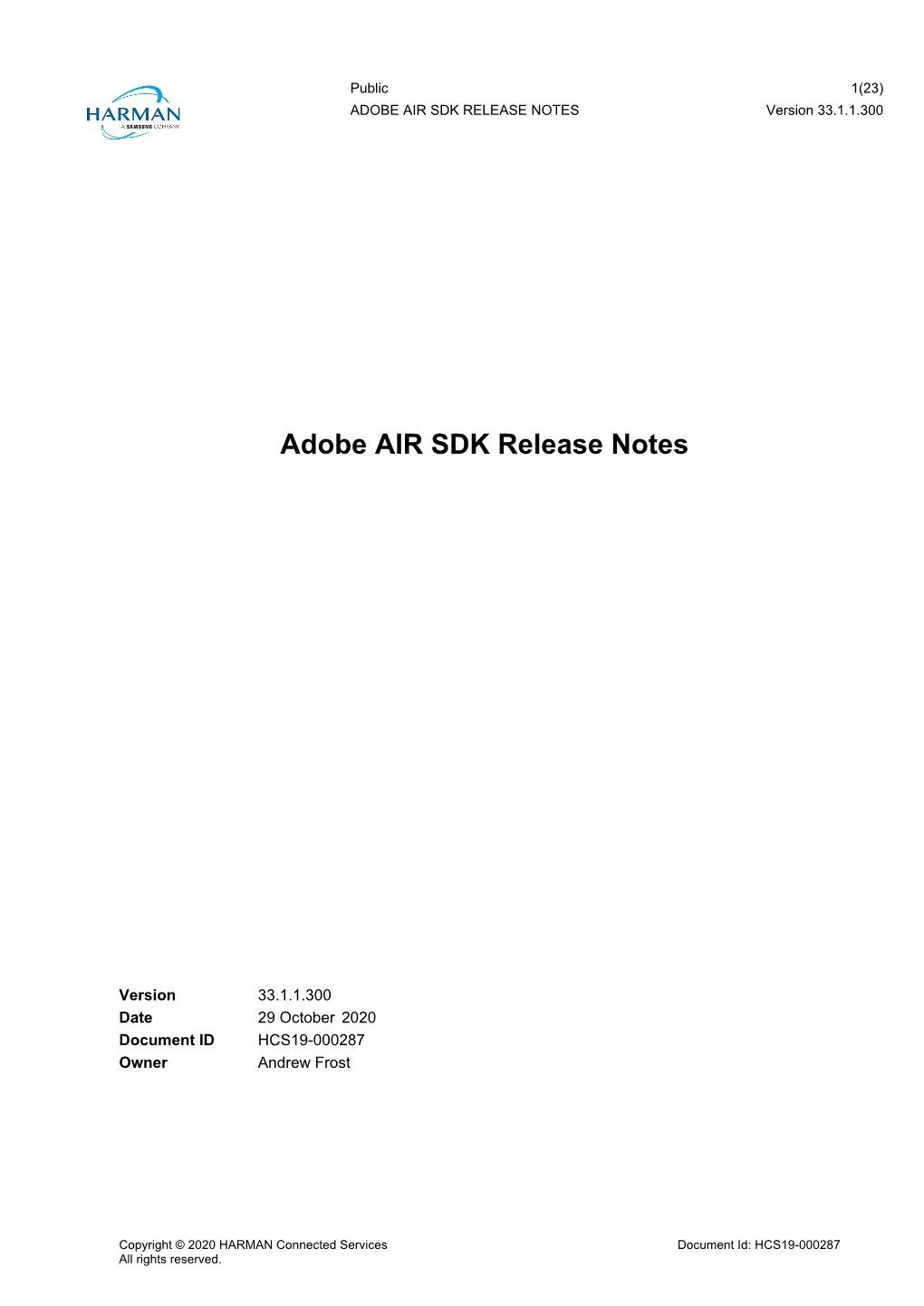 ADOBE AIR SDK RELEASE NOTES Version 33.1.1.300