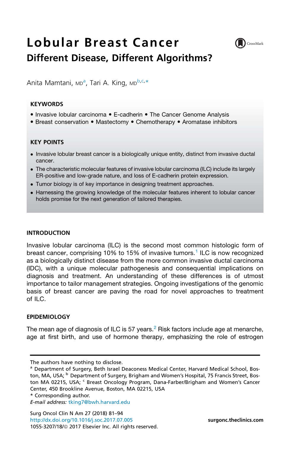 Lobular Breast Cancer Different Disease, Different Algorithms?