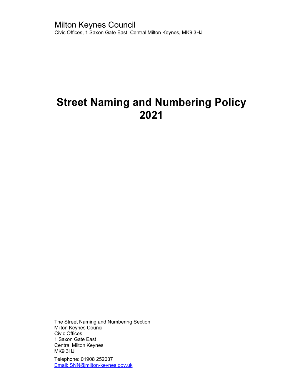 Street Naming and Numbering Policy 2021
