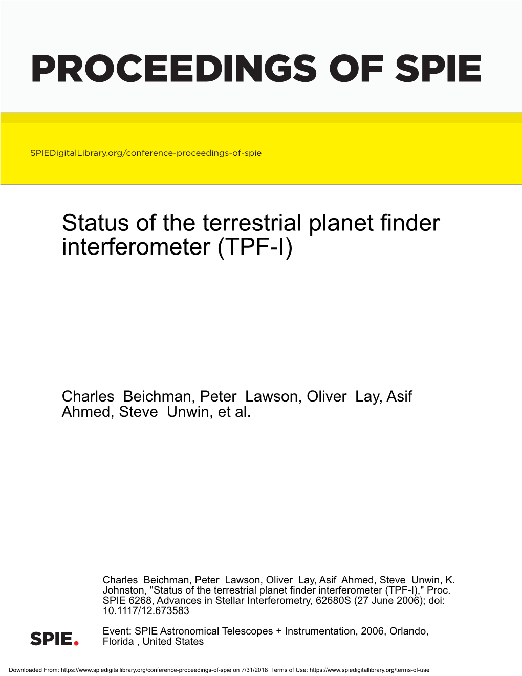 Status of the Terrestrial Planet Finder Interferometer (TPF-I)