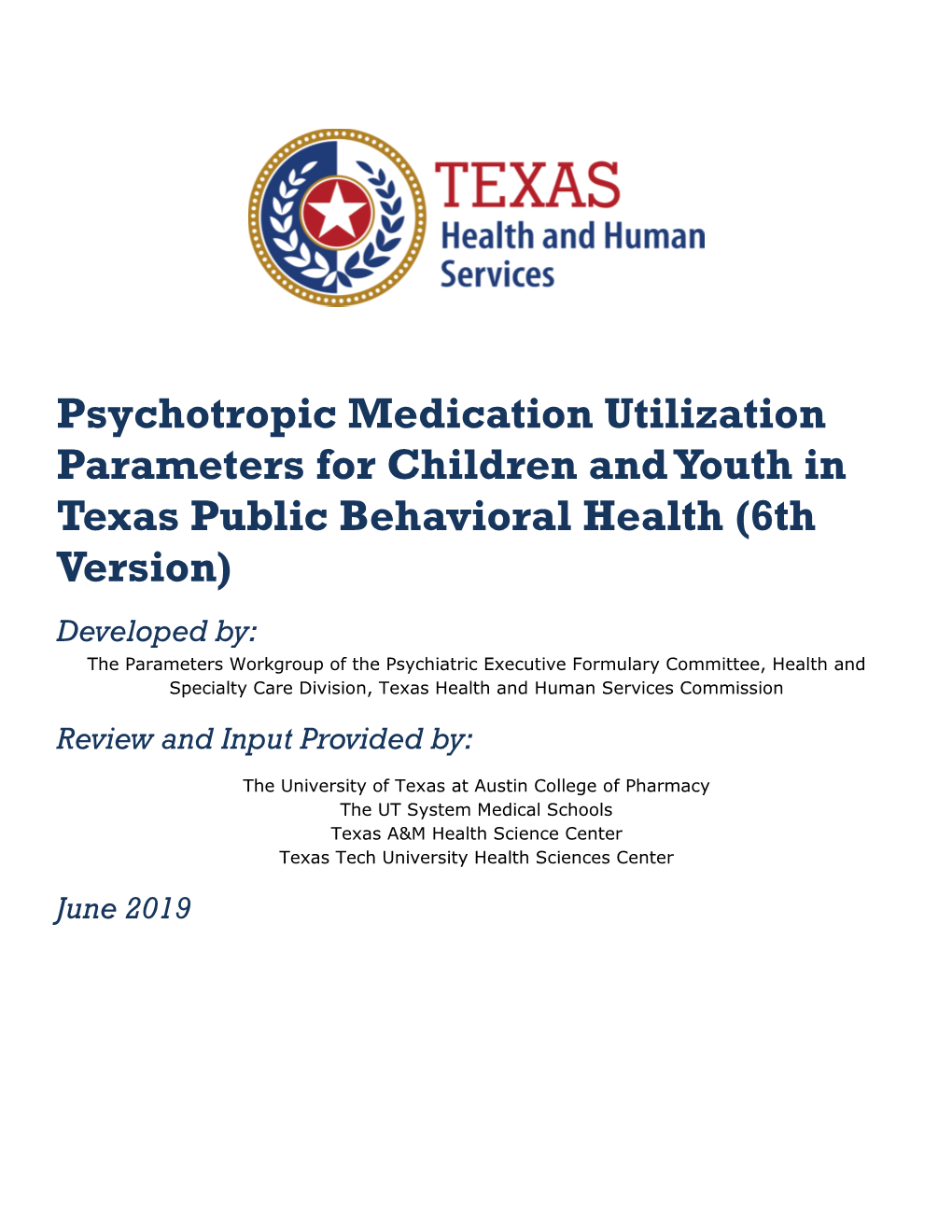 Psychotropic Medication Utilization Parameters for Children and Youth in Behavioral Health