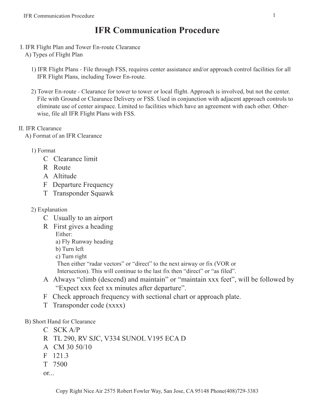 IFR Communication Procedure 1 IFR Communication Procedure