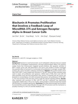 Biochanin a Promotes Proliferation That Involves a Feedback Loop of Microrna-375 and Estrogen Receptor Alpha in Breast Cancer Cells