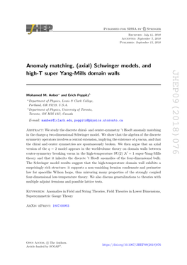 Anomaly Matching,(Axial) Schwinger Models, and High-T Super Yang