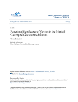 Functional Significance of Varicies in the Muricid Gastropod Ceratostoma Foliatum Thomas H