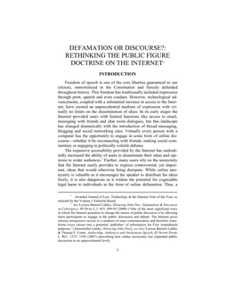 Defamation Or Discourse ?: Rethinking the Public Figure Doctrine on the Internet