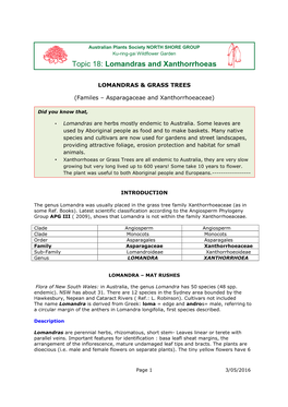 Topic 18 Lomandras and Xanthorrhoeas 2016