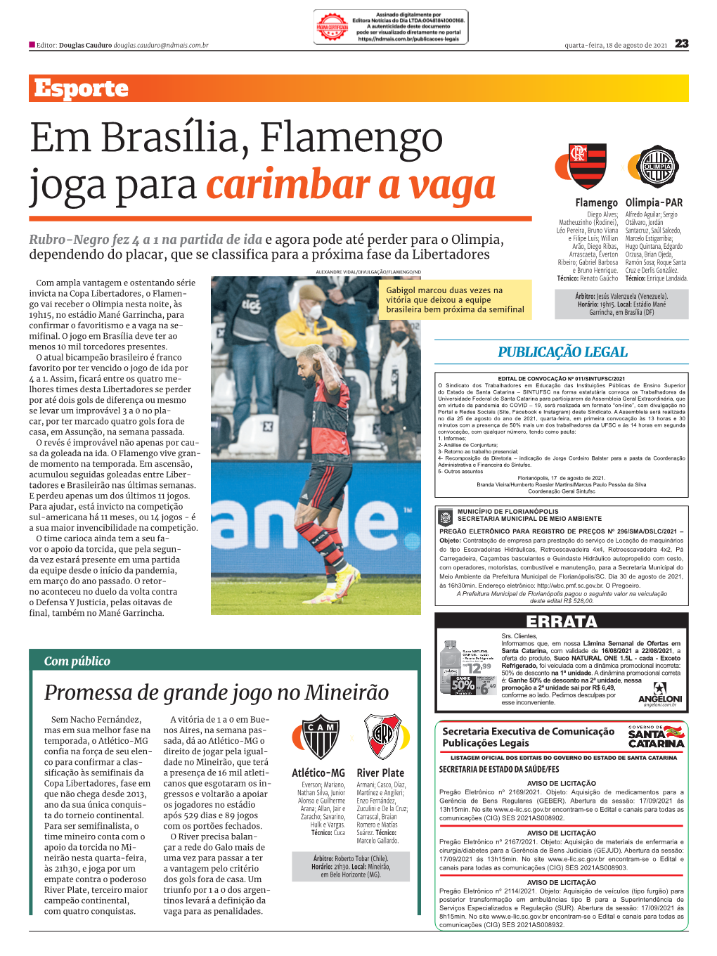 Em Brasília, Flamengo Joga Para Carimbar a Vaga