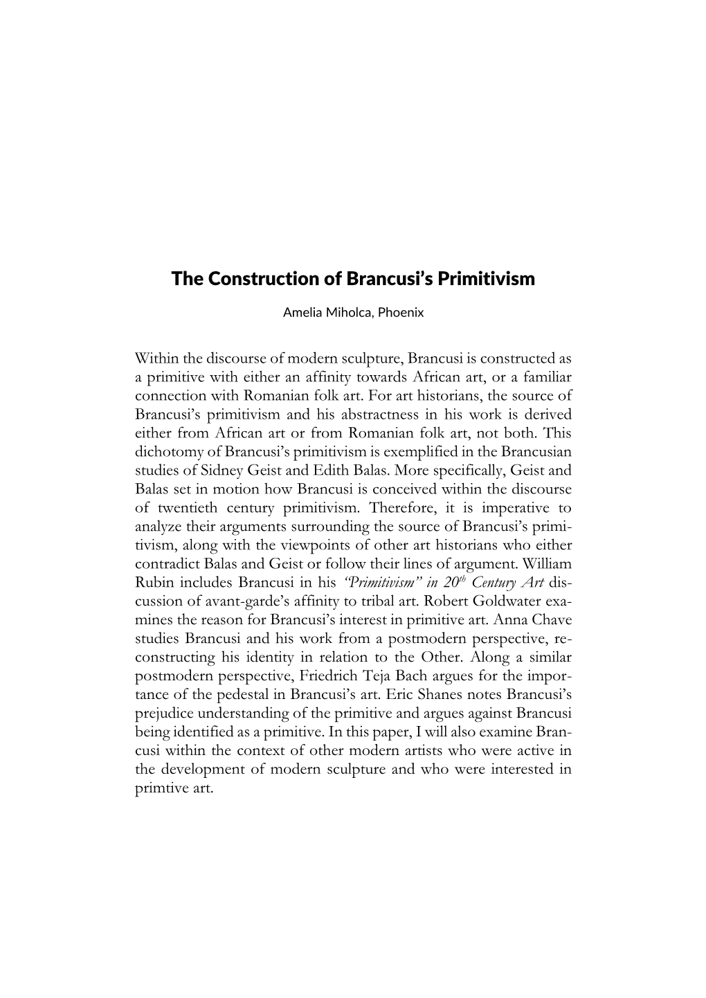 The Construction of Brancusi's Primitivism