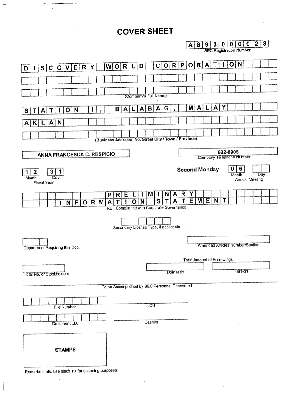 DWC Preliminary 20-IS 2018