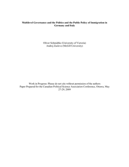 Multilevel Governance and the Politics and the Public Policy of Immigration in Germany and Italy