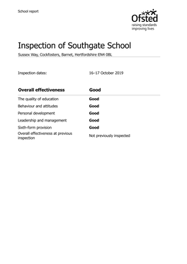 Inspection of Southgate School Sussex Way, Cockfosters, Barnet, Hertfordshire EN4 0BL