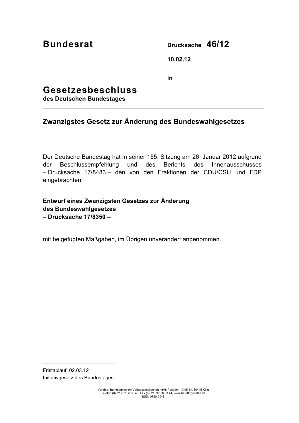 Bundesrat Gesetzesbeschluss