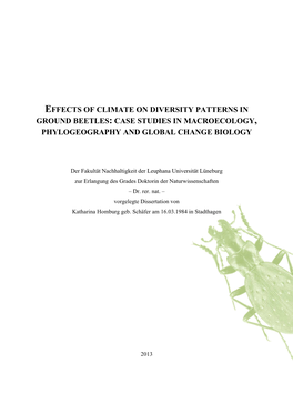 Effects of Climate on Diversity Patterns in Ground Beetles: Case Studies in Macroecology, Phylogeography and Global Change Biology