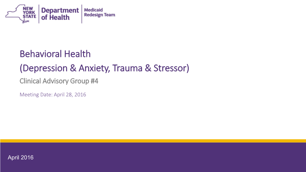 Behavioral Health (Depression & Anxiety, Trauma & Stressor)