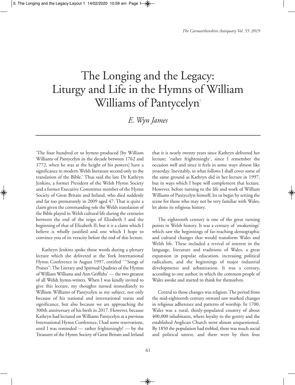 Liturgy and Life in the Hymns of William Williams of Pantycelyn1