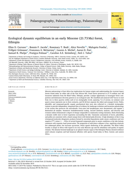 Ecological Dynamic Equilibrium in an Early Miocene (21.73 Ma) Forest, T Ethiopia ∗ Ellen D