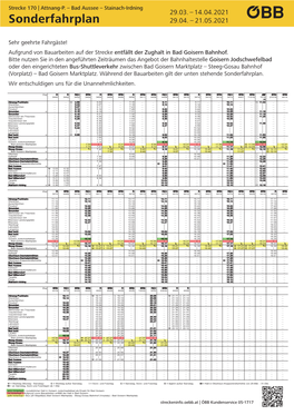 Sonderfahrplan 29.04