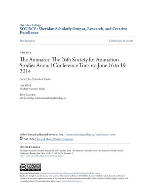 The 26Th Society for Animation Studies Annual Conference Toronto