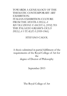 Towards a Genealogy of the Thematic Contemporary Art