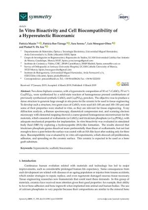 In Vitro Bioactivity and Cell Biocompatibility of a Hypereutectic Bioceramic