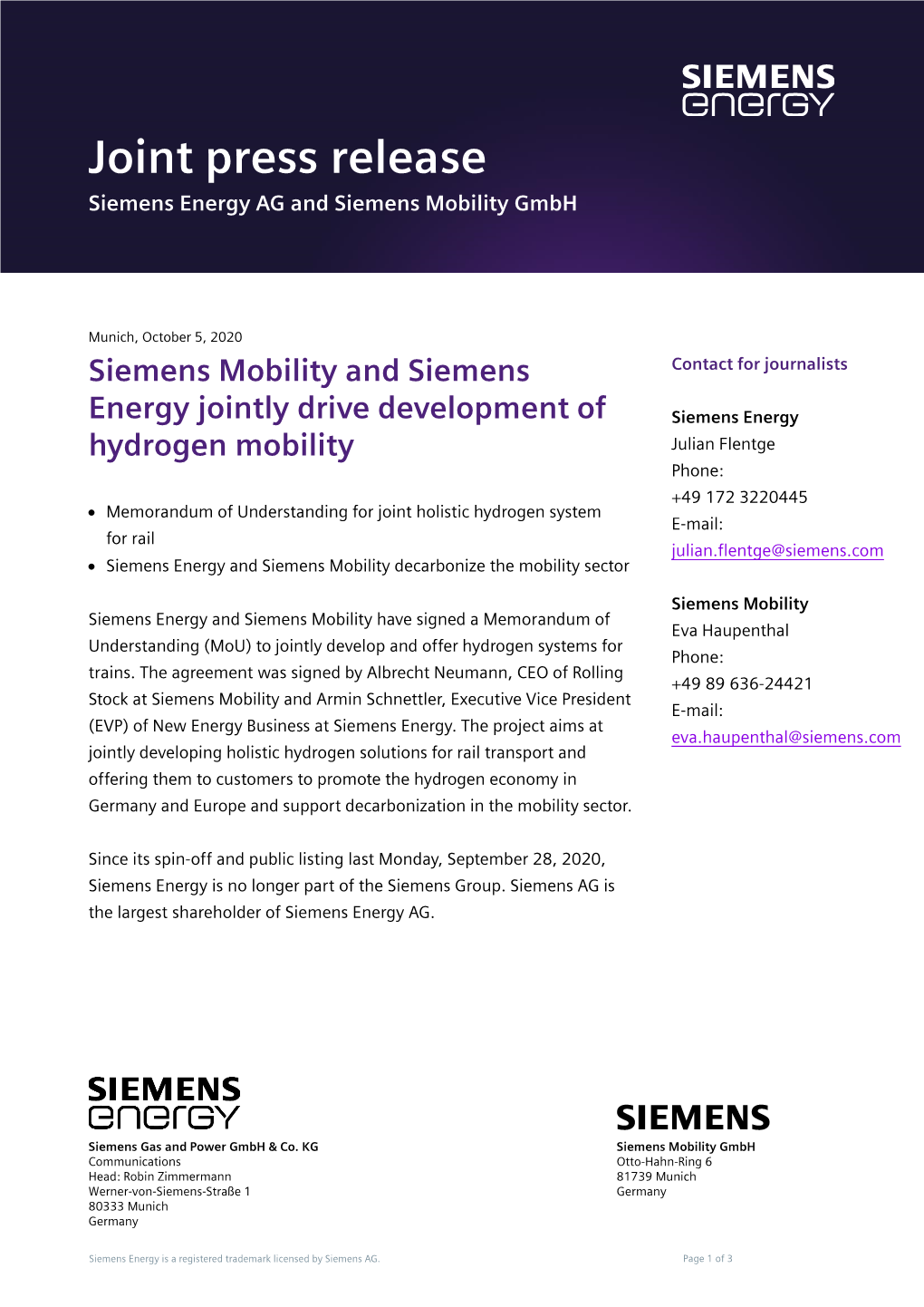 Siemens Energy Press Release
