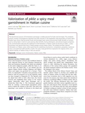 Valorization of Pikliz: a Spicy Meal Garnishment in Haitian Cuisine