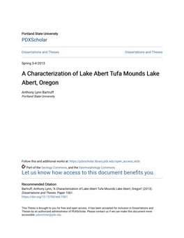 A Characterization of Lake Abert Tufa Mounds Lake Abert, Oregon