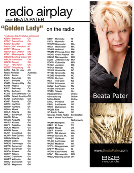 Radio Airplay Artist: BEATA PATER “Golden Lady” on the Radio