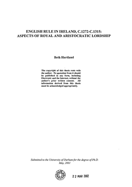 English Rule in Ireland, C.1272-C.1315: Aspects of Royal and Aristocratic Lordship