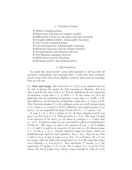 1. Course Outline • Möbius Transformations • Elementary