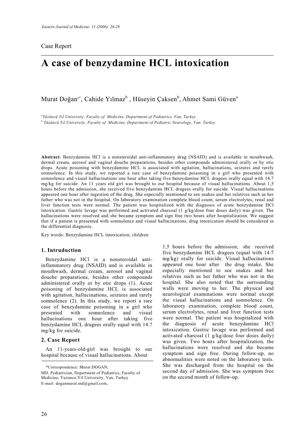 A Case of Benzydamine HCL Intoxication