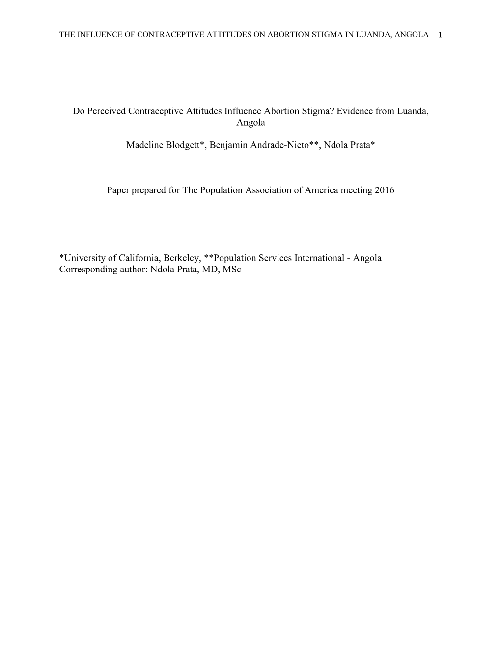 Do Perceived Contraceptive Attitudes Influence Abortion Stigma? Evidence from Luanda, Angola