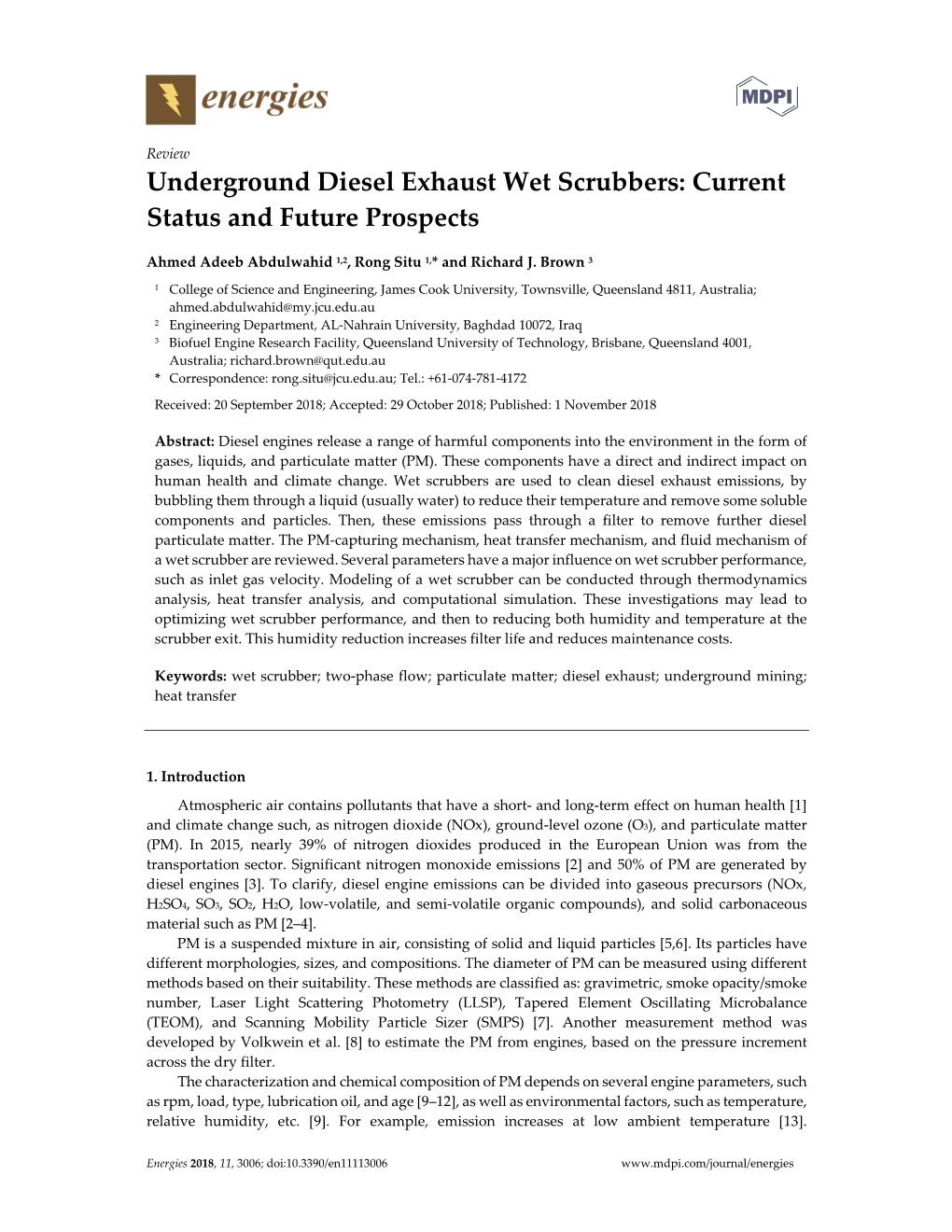 Underground Diesel Exhaust Wet Scrubbers: Current Status and Future Prospects