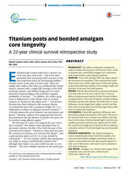 Titanium Posts and Bonded Amalgam Core Longevity a 22-Year Clinical Survival Retrospective Study